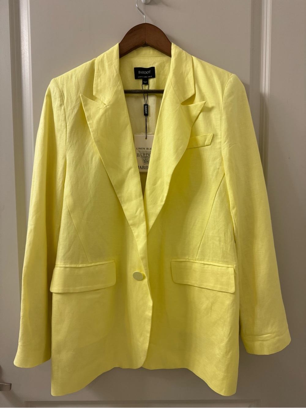 Revolve Bardot Yellow Linen Blend Blazer Women’s Sz US 6 S Sunshine NWT Button